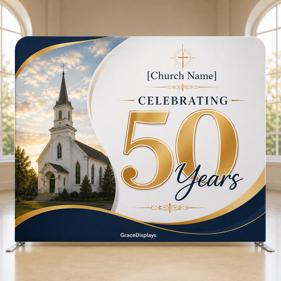 Church Anniversary Backdrop – Model 3 – Straight Tension