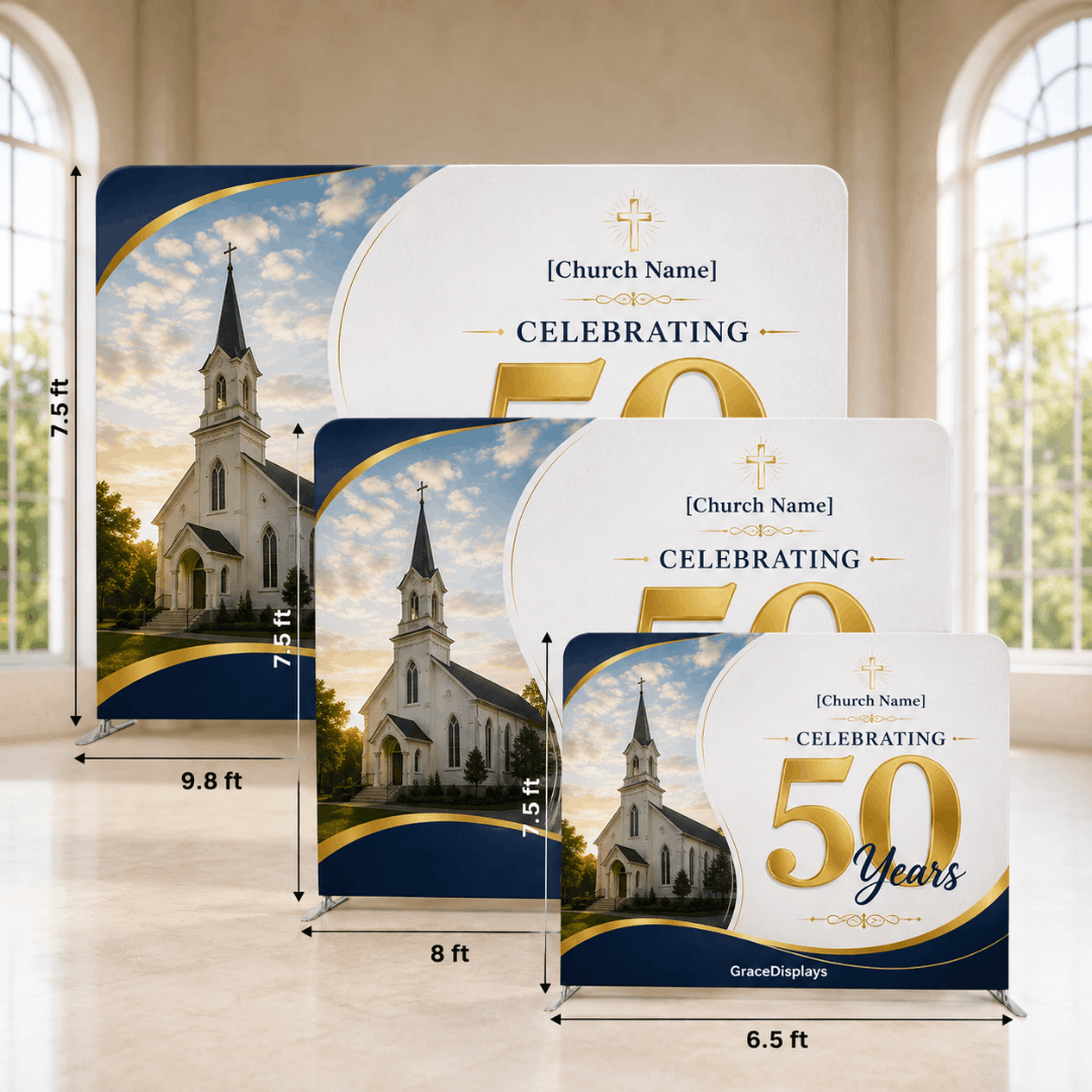 Church Anniversary Backdrop – Model 3 – Straight Tension