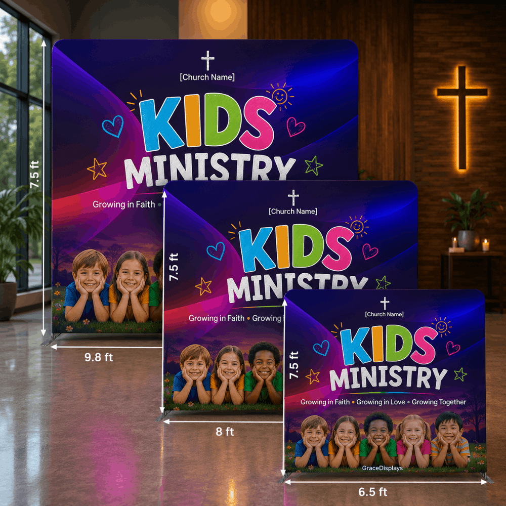 Kids Ministry Backdrop – Model 1 – Straight Tension